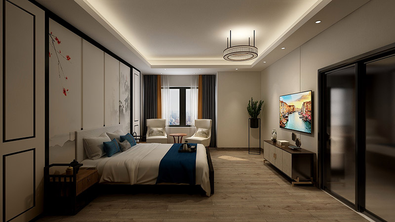 新中式風格室內(nèi)裝修效果圖-美的翰城四居155平米-主臥 新中式風格室內(nèi)裝修效果圖-美的翰城四居155平米-主臥
