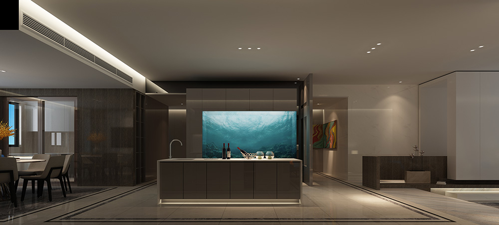 現代簡約風格室內裝修設計效果圖-鉆石之家富春山居-室內廚房裝修設計