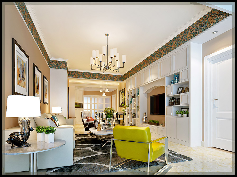 輕奢風格室內裝修效果圖-昌南名都三居140平米-客廳 輕奢風格室內裝修效果圖-昌南名都三居140平米-客廳