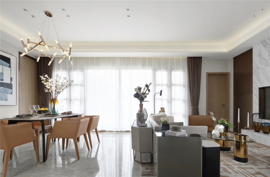 現(xiàn)代輕奢風(fēng)格室內(nèi)家裝案例效果圖-餐客廳 現(xiàn)代輕奢風(fēng)格室內(nèi)家裝案例效果圖-餐客廳