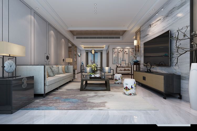 佛山市招商·悅府新中式風格三居室裝修案例