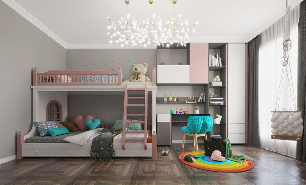 簡美風格室內裝修效果圖-九溪墅四居140平米-兒童房 簡美風格室內裝修效果圖-九溪墅四居140平米-兒童房