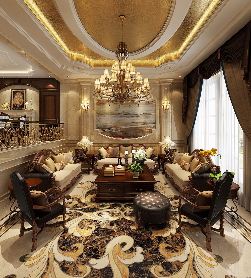 裝修案例經典美式風格別墅裝修效果圖-客廳天花吊燈 裝修案例經典美式風格別墅裝修效果圖-客廳天花吊燈