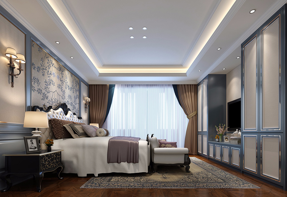 簡歐風格別墅裝修設計效果圖-萬科城別墅350平米-別墅主臥裝修設計 簡歐風格別墅裝修設計效果圖-萬科城別墅350平米-別墅主臥裝修設計