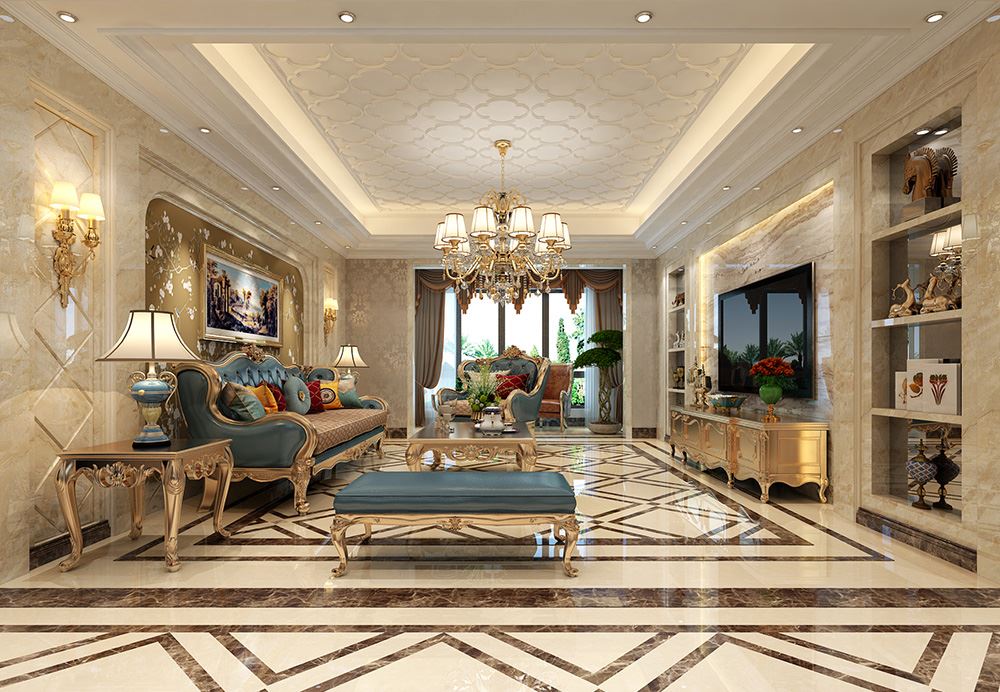 青島市麥島金岸歐式風格三居室裝修案例