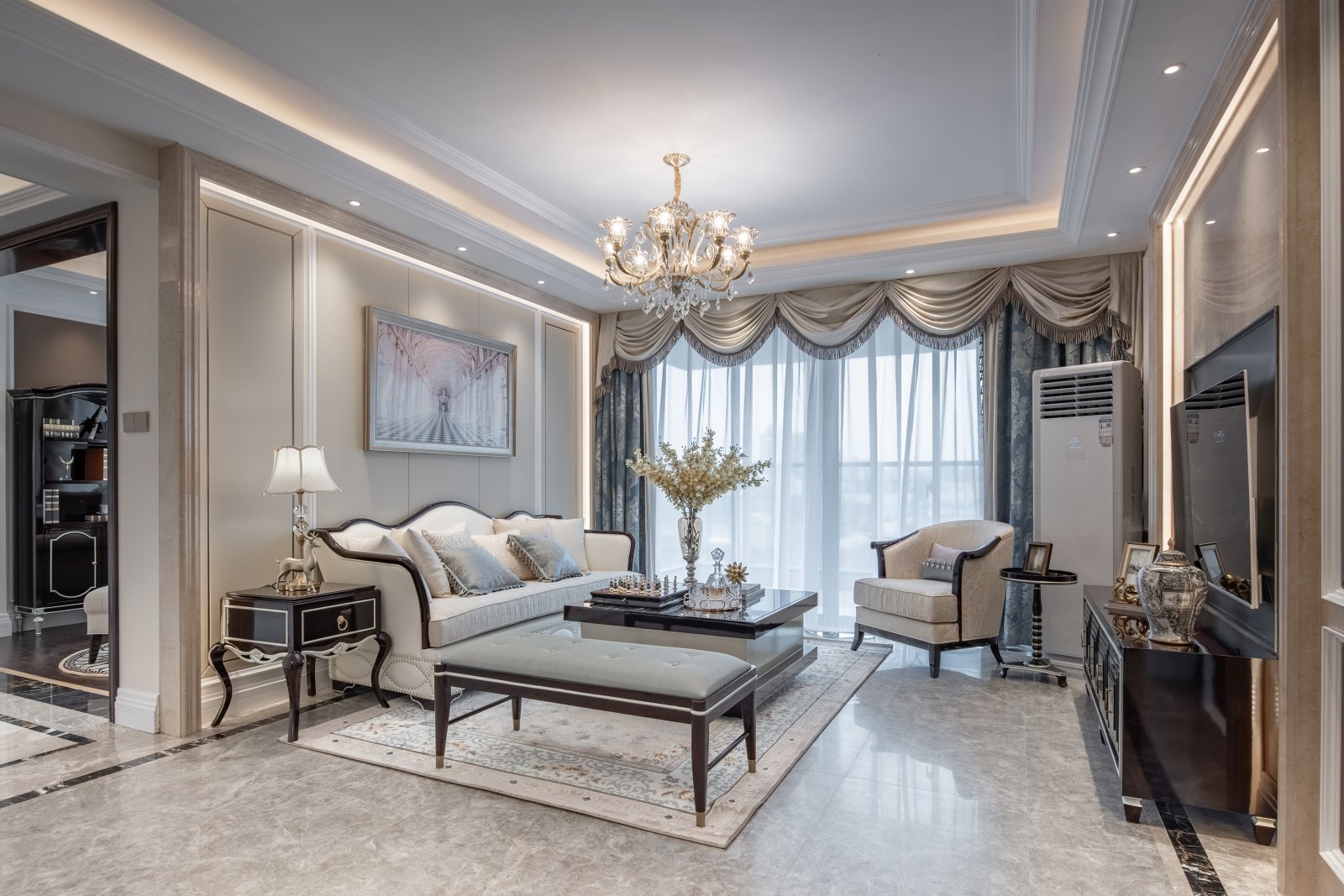 現(xiàn)代法式風(fēng)格室內(nèi)設(shè)計(jì)家裝案例-客廳 現(xiàn)代法式風(fēng)格室內(nèi)設(shè)計(jì)家裝案例-客廳