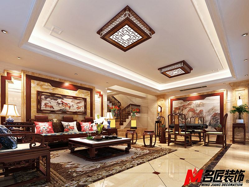 河源市雅居樂花園新中式風格別墅裝修案例