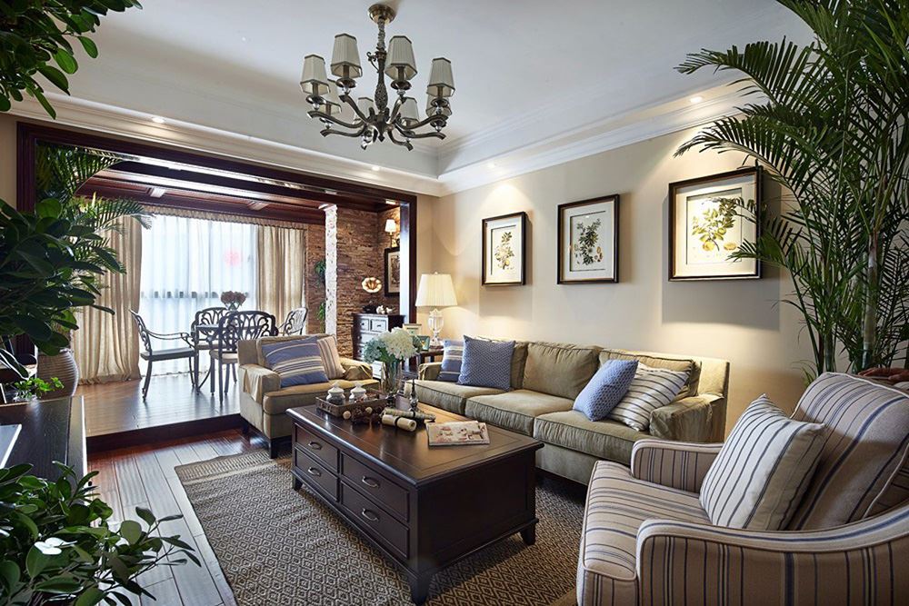 江門市柏麗灣田園風格三居室裝修案例