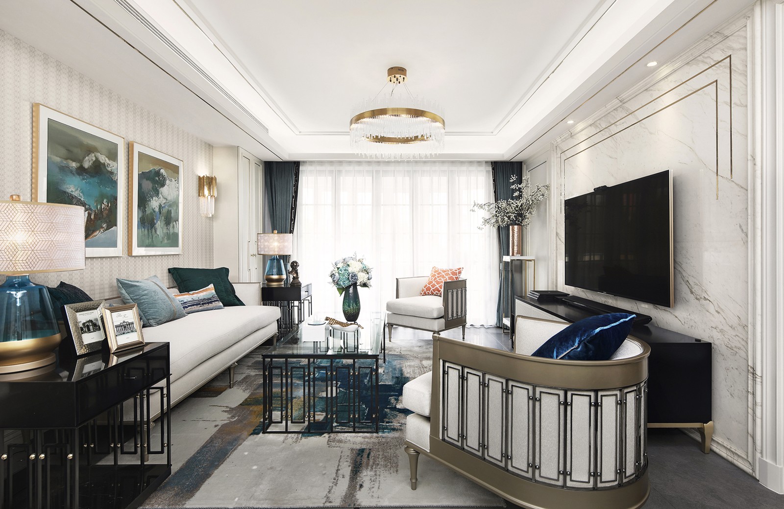 裝修案例美式輕奢風格室內裝修效果圖-客廳 裝修案例美式輕奢風格室內裝修效果圖-客廳