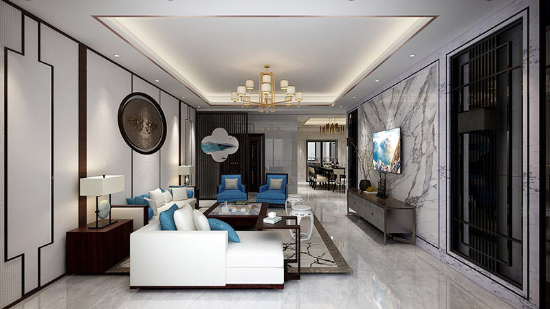 新中式風格室內(nèi)裝修效果圖-美的翰城四居155平米-客廳 新中式風格室內(nèi)裝修效果圖-美的翰城四居155平米-客廳