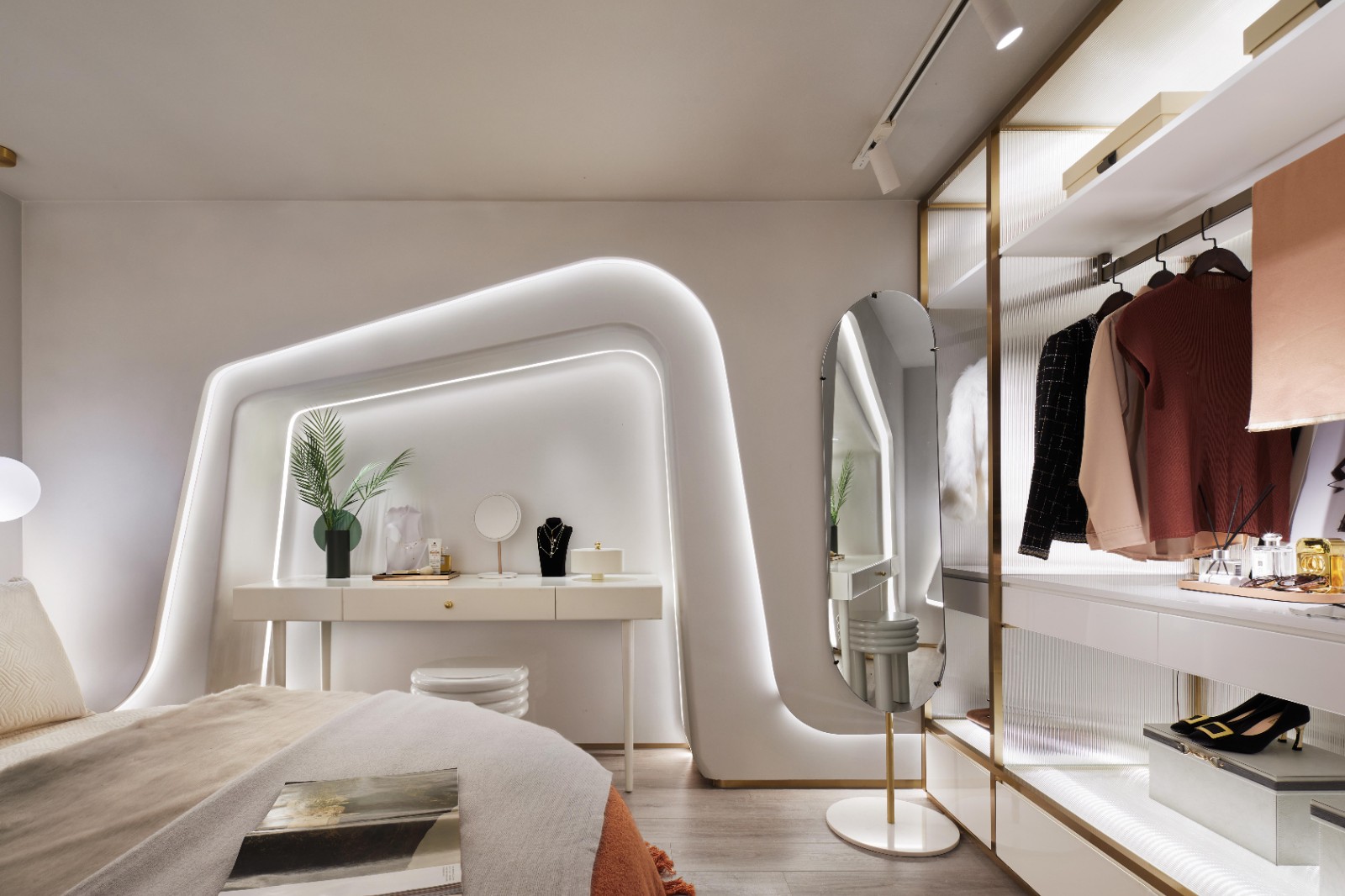 現(xiàn)代輕奢風(fēng)格公寓室內(nèi)設(shè)計(jì)家裝案例-臥室 現(xiàn)代輕奢風(fēng)格公寓室內(nèi)設(shè)計(jì)家裝案例-臥室