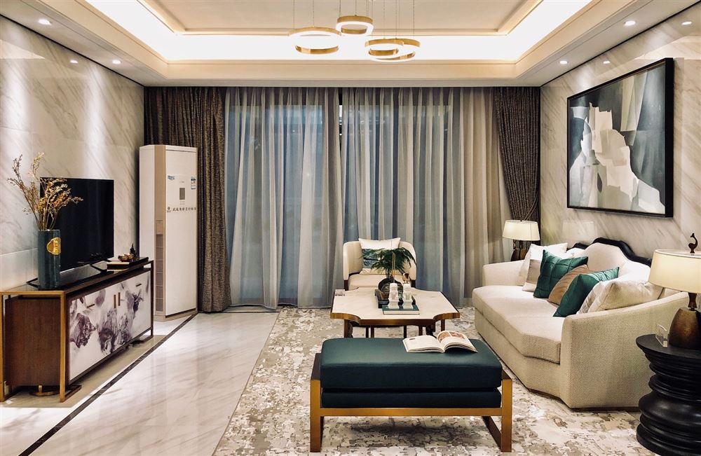 江門市世茂碧海銀湖新中式風格三居室裝修案例