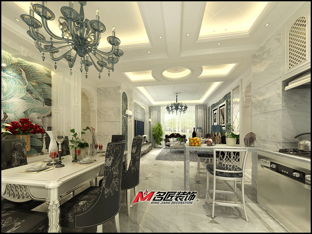 簡歐風格室內裝修效果圖-時代水岸三居111平米-室內餐廳裝修設計 簡歐風格室內裝修效果圖-時代水岸三居111平米-室內餐廳裝修設計