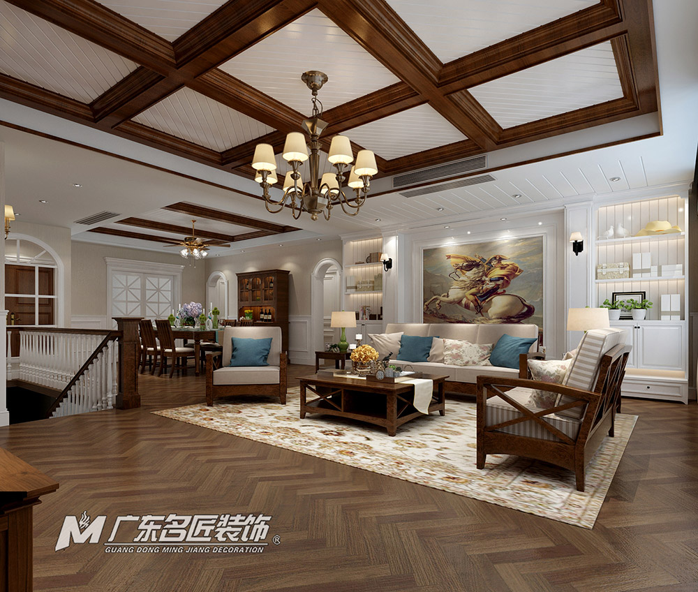 九號別墅410平米美式鄉村風格裝修案例-二樓客廳 九號別墅410平米美式鄉村風格裝修案例-二樓客廳