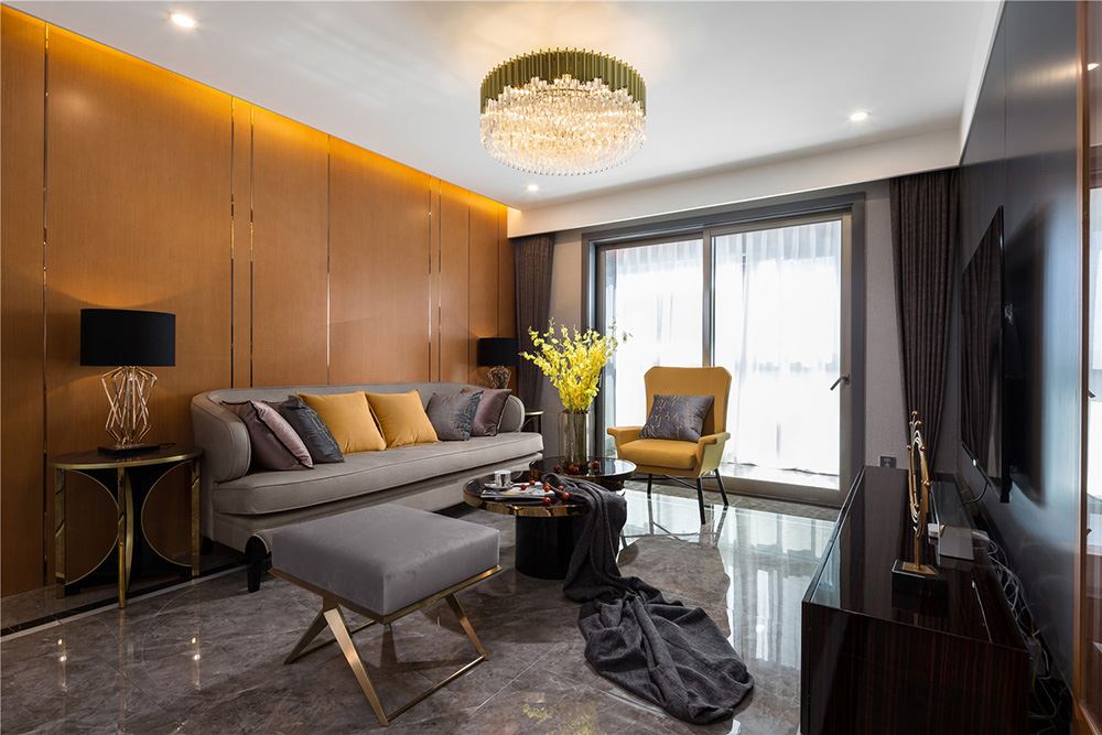 南寧市華潤萬象城幸福里輕奢風格三居室裝修案例