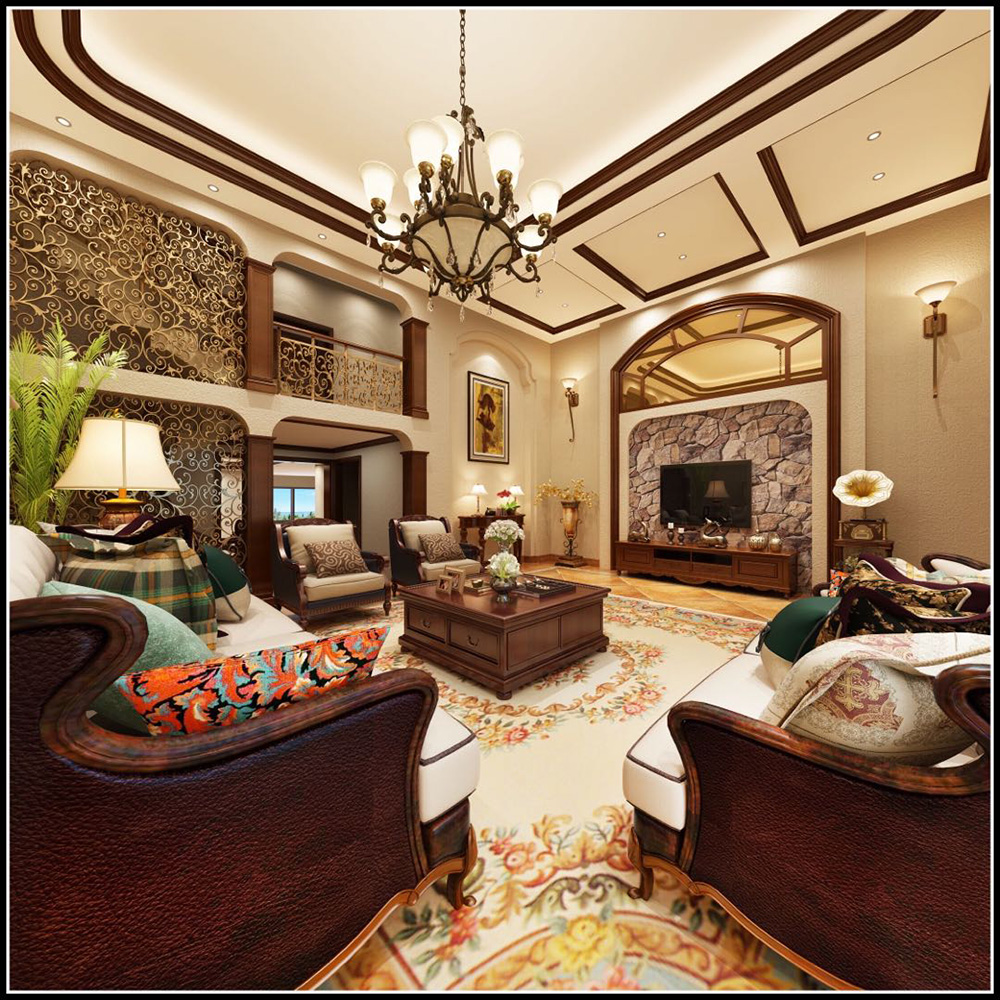 裝修公司美式古典風格別墅裝修效果圖-客廳 裝修公司美式古典風格別墅裝修效果圖-客廳