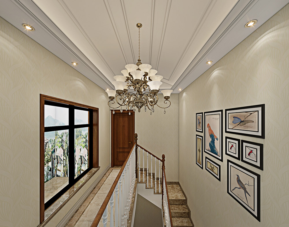 包頭小白河別墅320平米簡美風格裝修案例-梯間