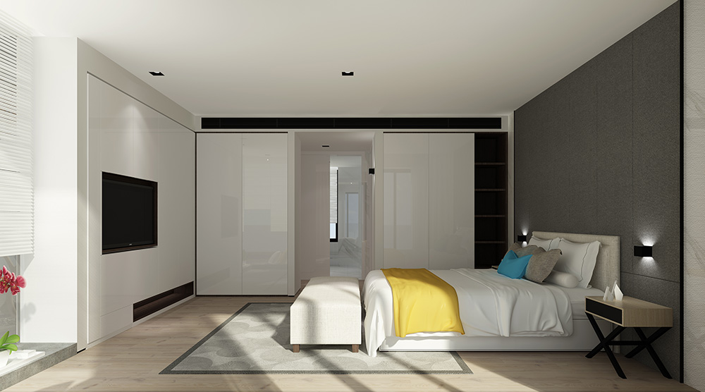 現(xiàn)代極簡風(fēng)格別墅裝修設(shè)計(jì)效果圖-迎江"逸"墅·碧桂園-別墅裝修設(shè)計(jì)二樓主臥室 現(xiàn)代極簡風(fēng)格別墅裝修設(shè)計(jì)效果圖-迎江"逸"墅·碧桂園-別墅裝修設(shè)計(jì)二樓主臥室