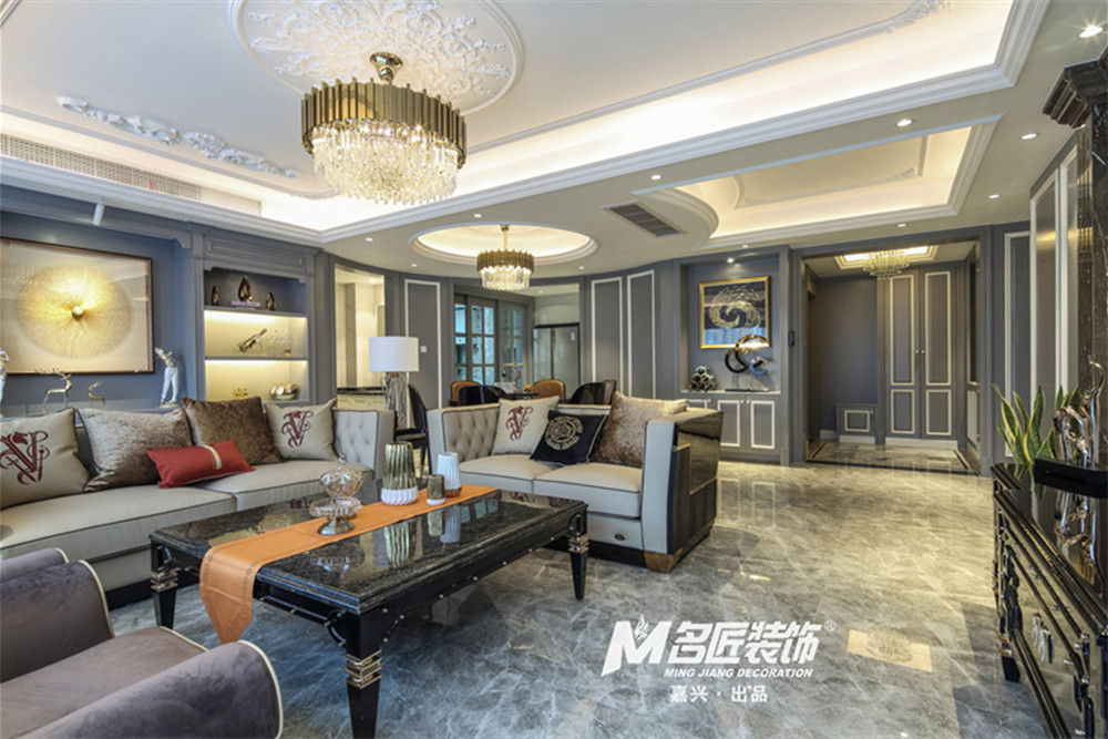 嘉興市龍光·西塘江南大境輕奢風格三居室裝修案例