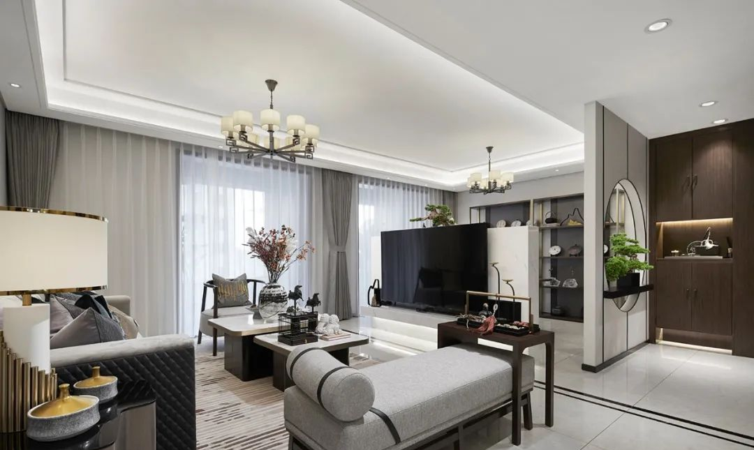 廣州市凱德山海連城新中式風格三居室裝修案例