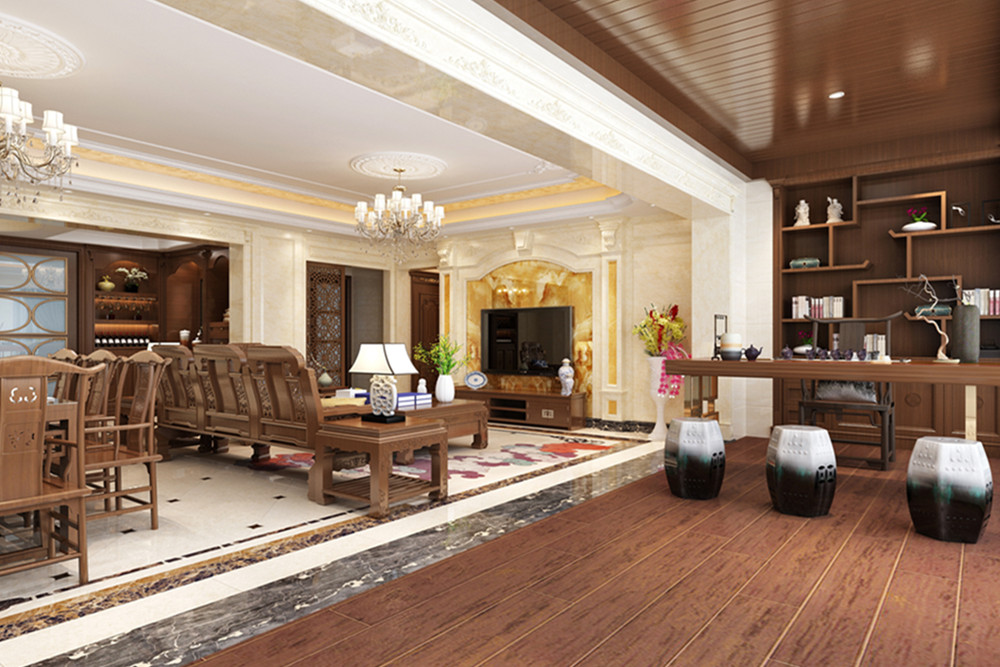 珠海市中海寰宇天下新中式風格四居室裝修案例