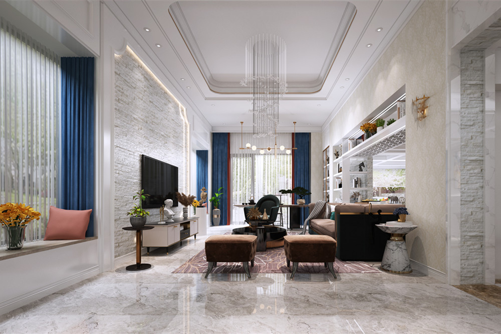 中山市遠(yuǎn)洋啟宸新中式風(fēng)格別墅裝修案例