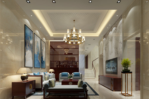 泰州市百富紳財富廣場小區新中式風格四居室裝修案例