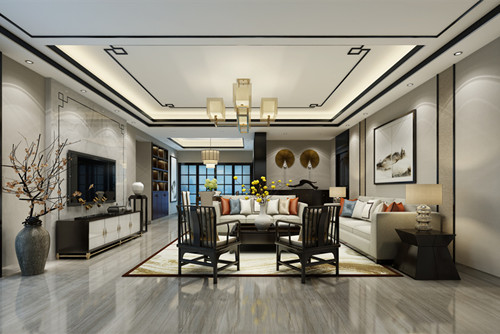 海口市耀江花園新中式風格三居室裝修案例