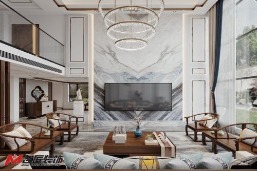 陽江市正德玥瓏灣新中式風格四居室裝修案例